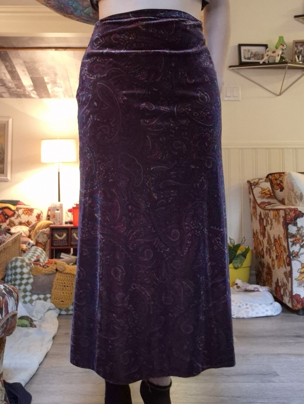 Charter Club Deep Plum Velvet Paisley Maxi Skirt